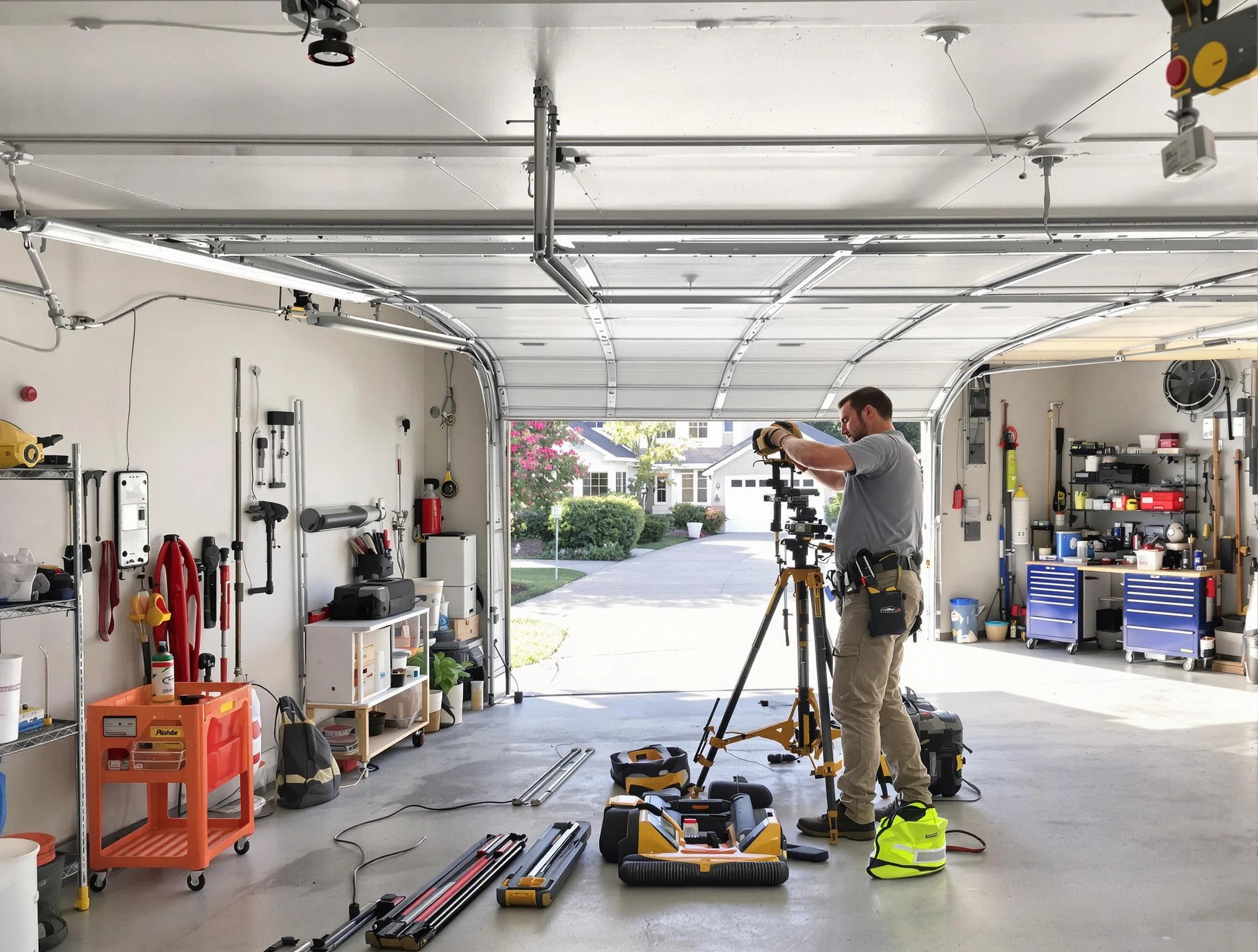 Lone Tree Garage Door Repair specialist performing laser-guided track alignment in Lone Tree