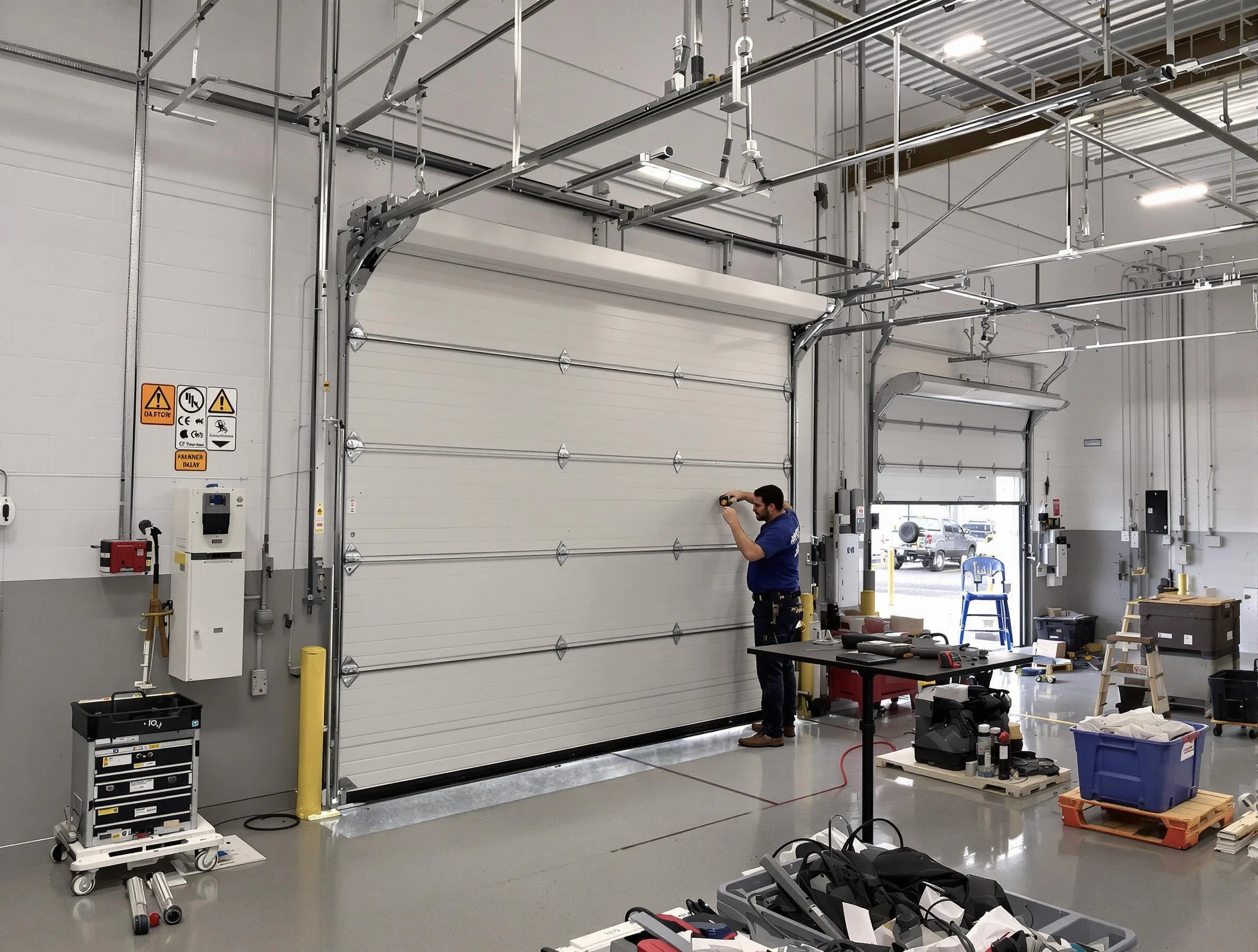 Commercial garage door repair being performed by Lone Tree Garage Door Repair expert in Lone Tree