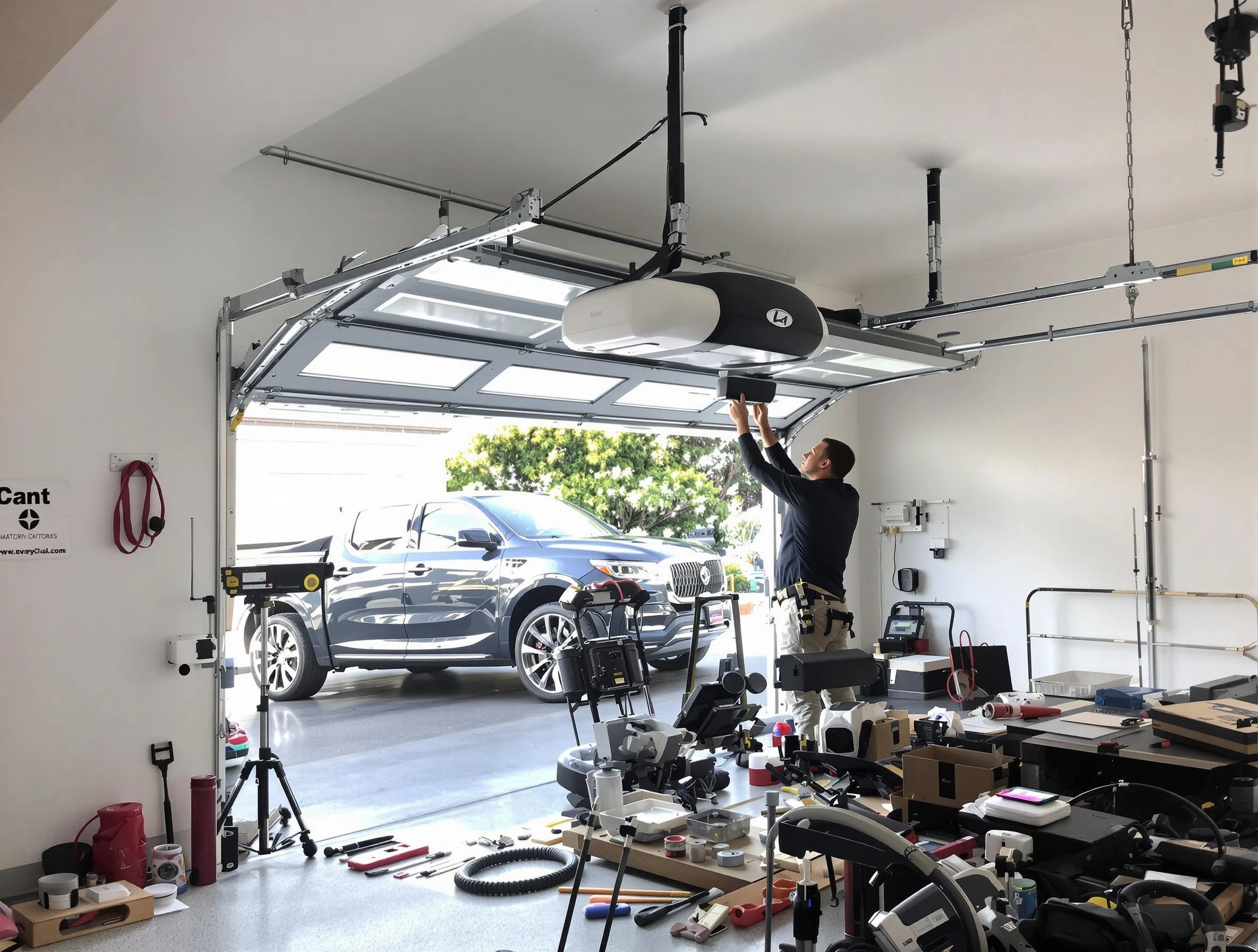 Lone Tree Garage Door Repair specialist installing smart garage door opener system in Lone Tree home